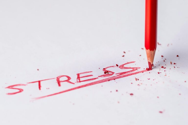 Image écris stress en crayon rouge avec une mine cassé. Blog Serenity Body Mind. #SBM